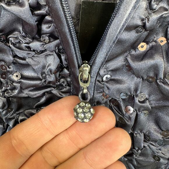Adressing Jacket Womens Large Gunmetal Gray Sequin Crinkle Embellished Full Zip - Picture 3 of 14